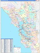 Bay Area Metro Area Wall Map Color Cast Style